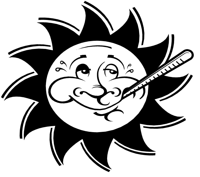 Smiling sun with a thermometer in mouth.